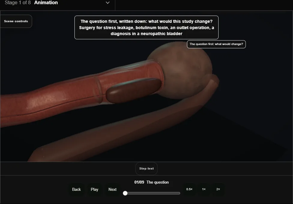 Urodynamics. Step 1: The question. Captured frame from the interactive animation.